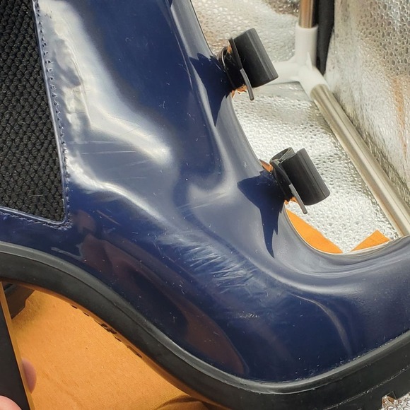 Melissa Karl Lagerfeld Boots‎ Womens 6 Blue Bow Chelsea Ankle Rain Heel Platform - Picture 8 of 16
